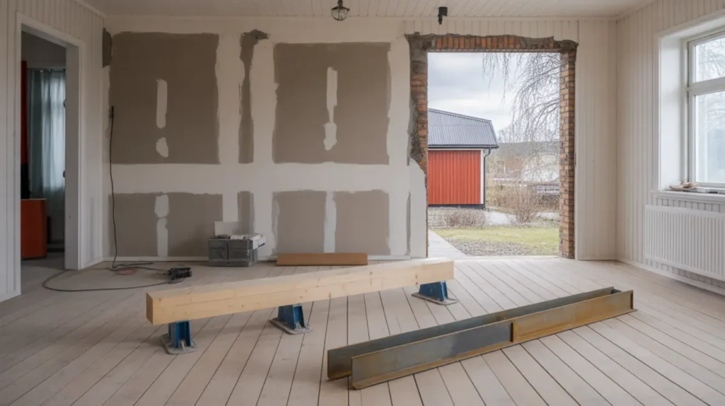 riva b rande v gg i villa ppna upp planl sningen s kert bygganm lan st l eller limtr balk kostnad och rot avdrag